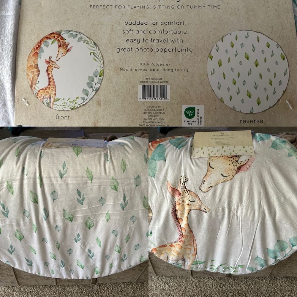 NWT Reversible Play Mat with Giraffe and Leaf Design